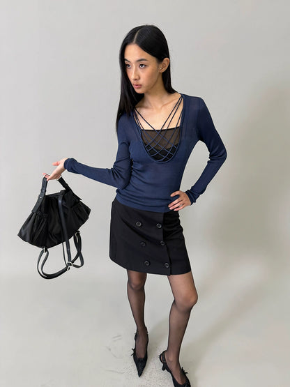 Two-Tone Viscose Hand-Threaded Mock-Layer Sweater