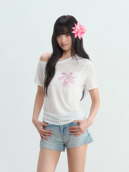 Floral One-Shoulder T-shirt