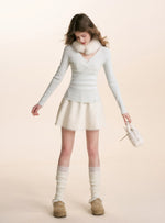 Wave-Trim V-Neck Knit Top