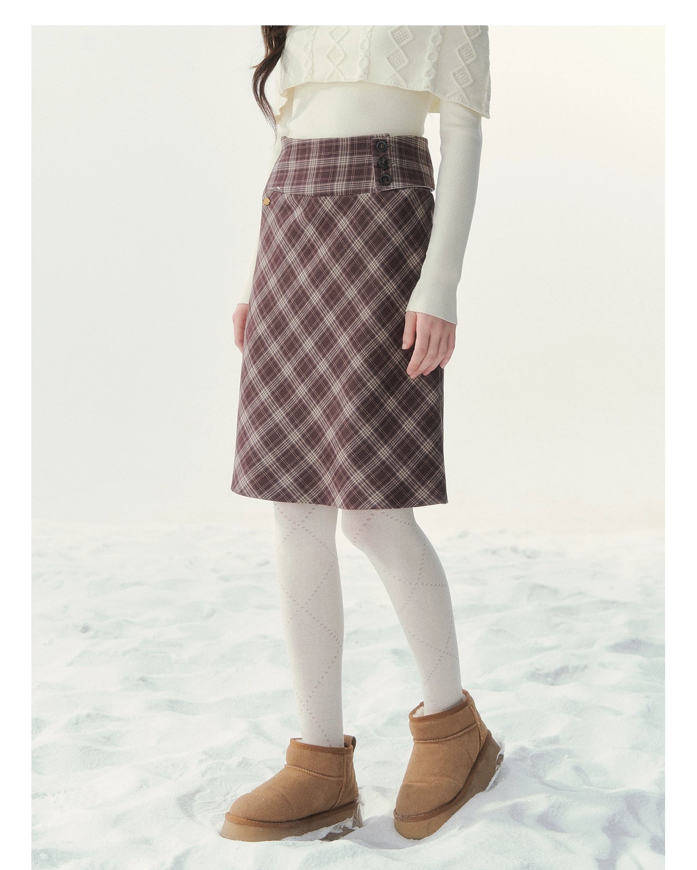 Plaid Pleat Floral Midi Skirt