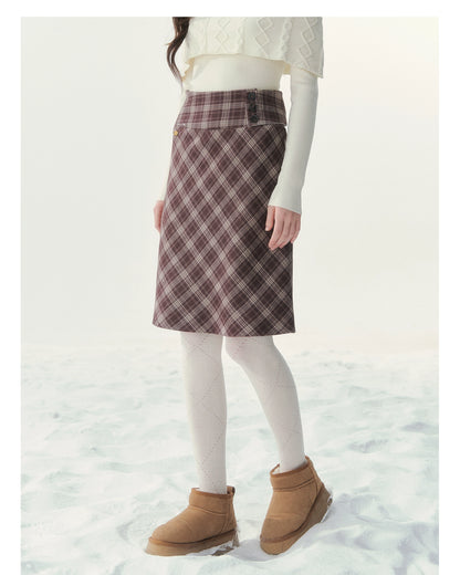 Plaid Pleat Floral Midi Skirt