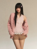 Pink Cable Knit Cardigan