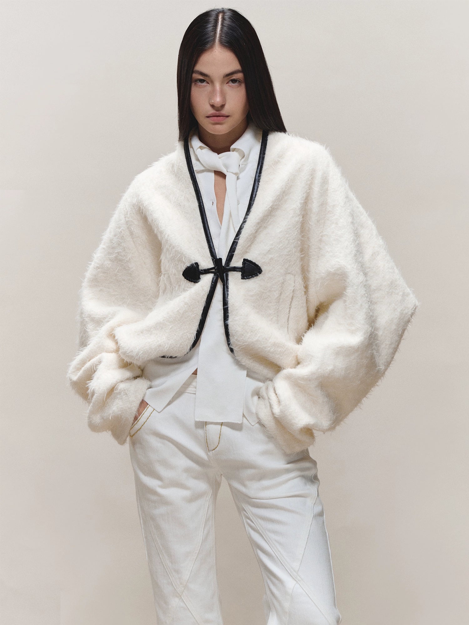 Toggle Trim Diamond-Stitch Wool Coat