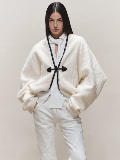 Toggle Trim Diamond-Stitch Wool Coat