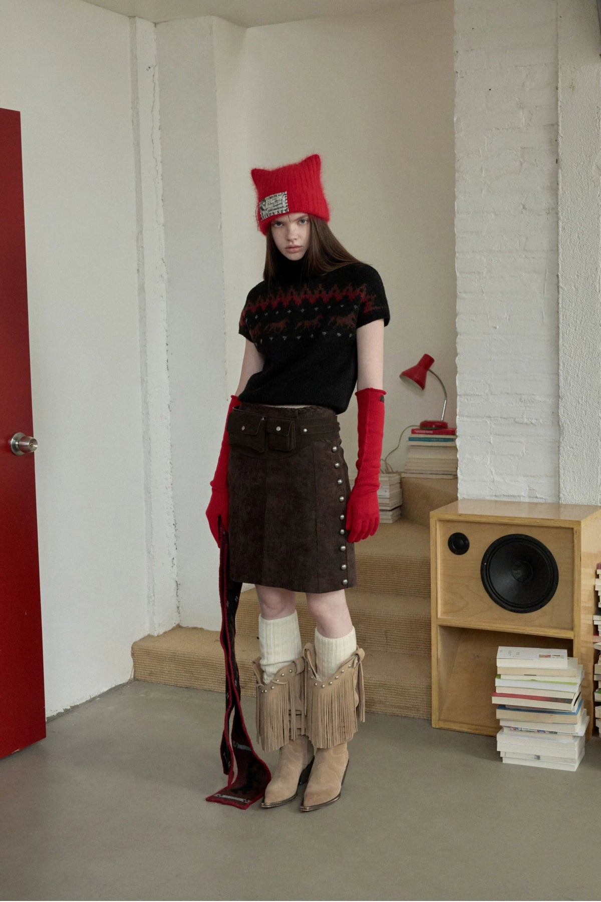 Fair Isle Pony Jacquard Turtleneck Knit Sweater