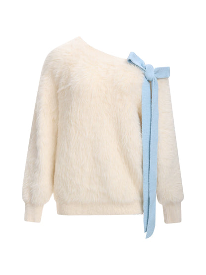 Bow Tie Off-Shoulder Knit Sweater