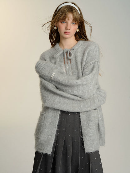 Plush Drawstring Cardigan