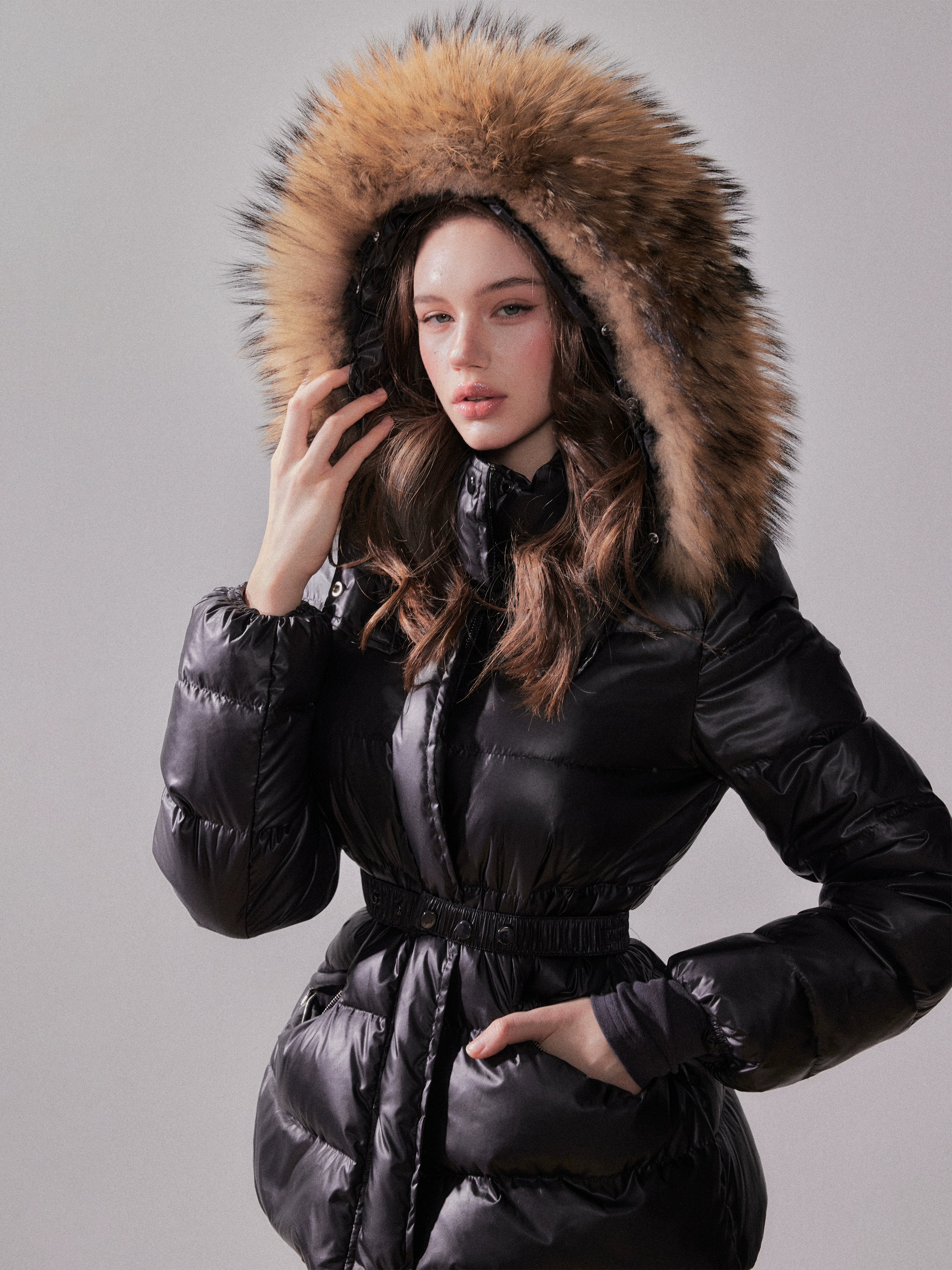 Fox Fur Large Collar Hooded Short Down Jacket