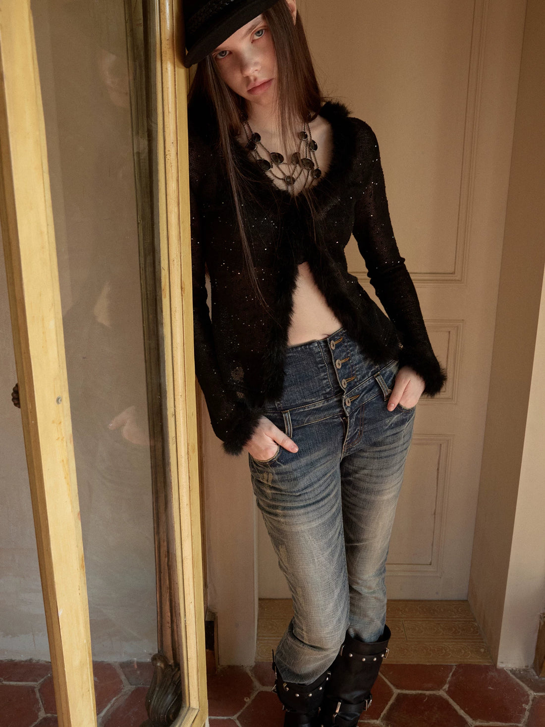 Sequin Knit V-neck Cardigan