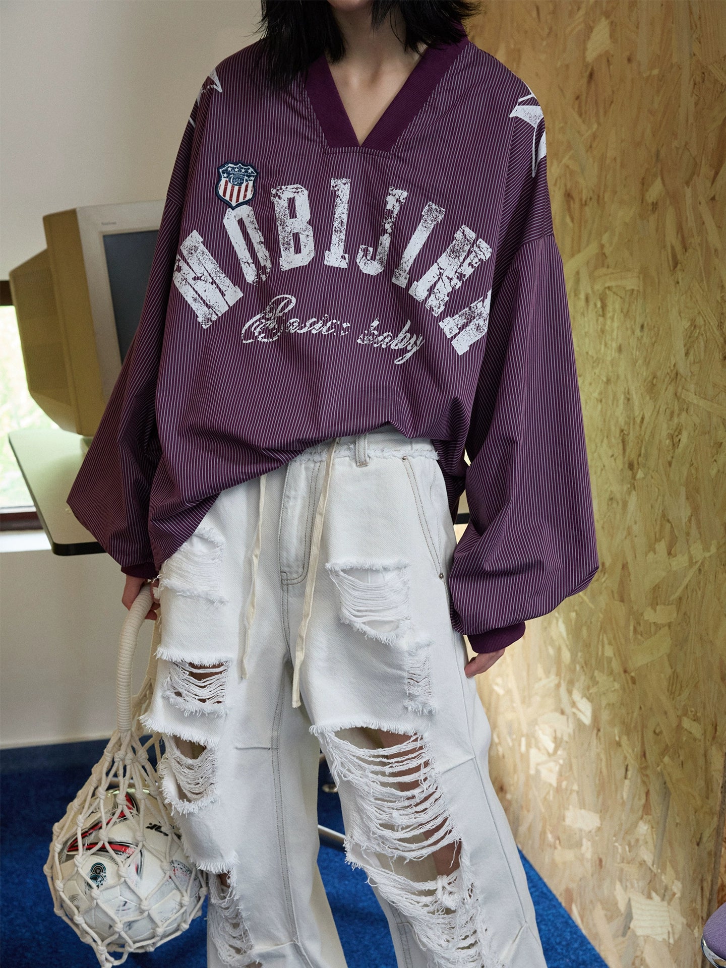 Vintage Plaid V-neck Loose Jersey