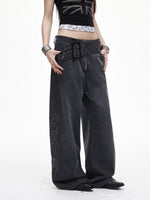 Gray Rivet Wide Leg Jeans