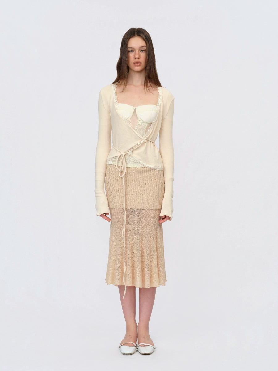 Beige Wool-Knit Mermaid Skirt