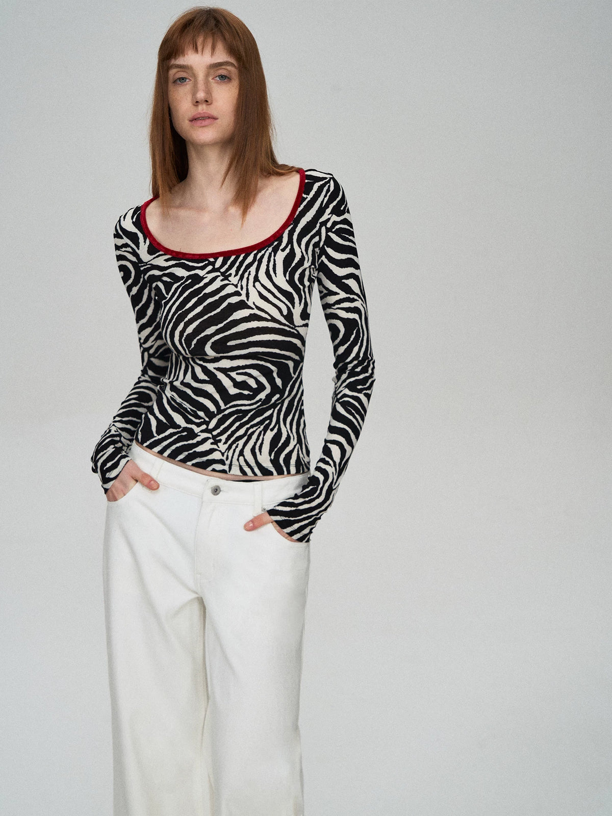 Zebra Deep-Neck Top