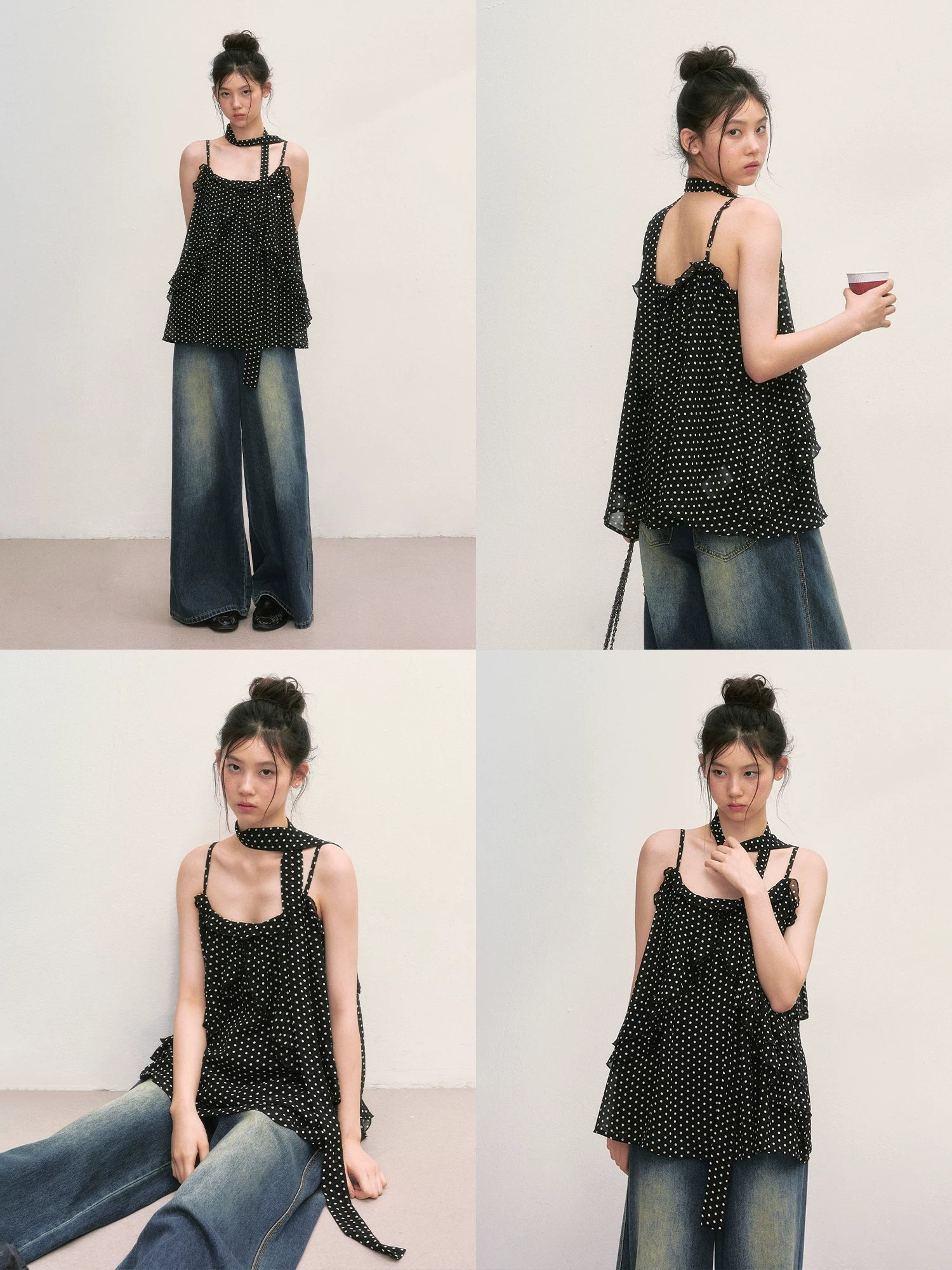 Black Polka Dot Cami Blouse