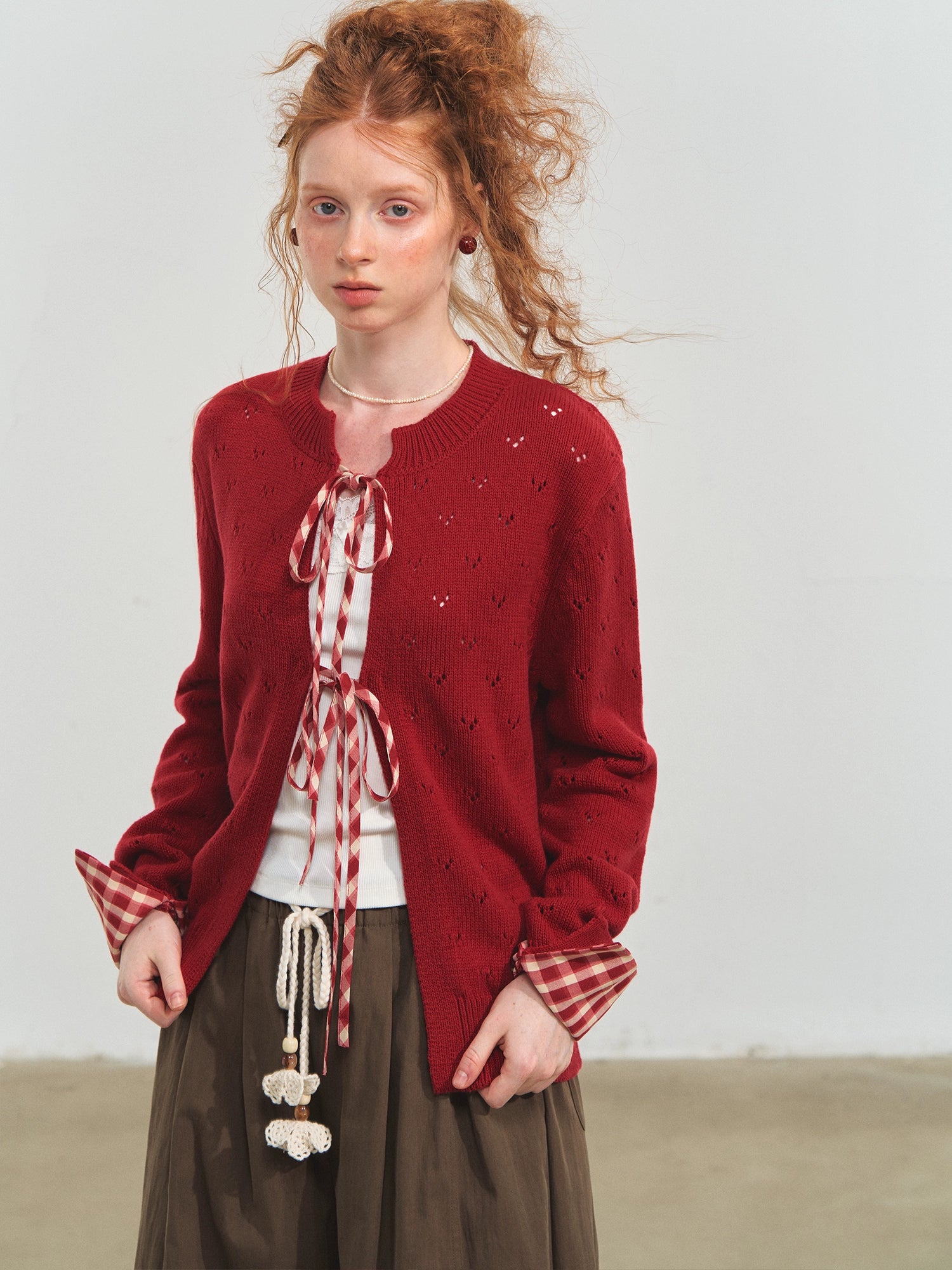 Vintage Plaid Tie Cardigan