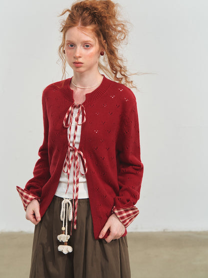 Vintage Plaid Tie Cardigan