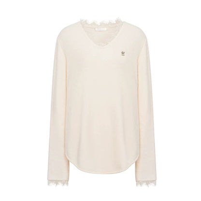 Cream V-Neck Knit Set
