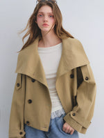 Khaki Double-Breasted Short Coat
