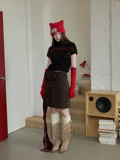 Suede Studded A-Line Skirt