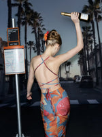 Tropical Backless Tie Maxi Dress