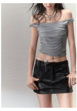 Waistline Ruched Off‑shoulder Knit Top