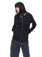 Black Studded Stripe Zip Hoodie