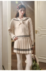 White Philosophy Wool Cloud Cable-Knit Cardigan & Skirt Set