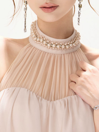 Pink Beaded Halter Dress
