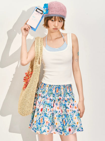 Patchwork Faux-two-piece Halter-neck Vest