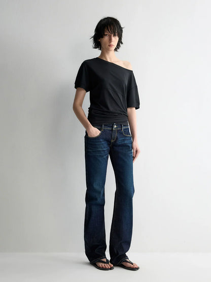 Washed Ultra Low Waist Straight Leg Jeans