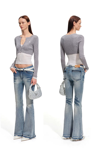 +5CM N1 Washed Skinny Bootcut Jeans