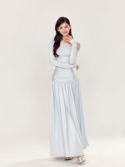 Off-Shoulder Asymmetrical Waist Pleated Dress