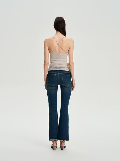 Beaded Strap Lace Splicing Acetate Cami Top