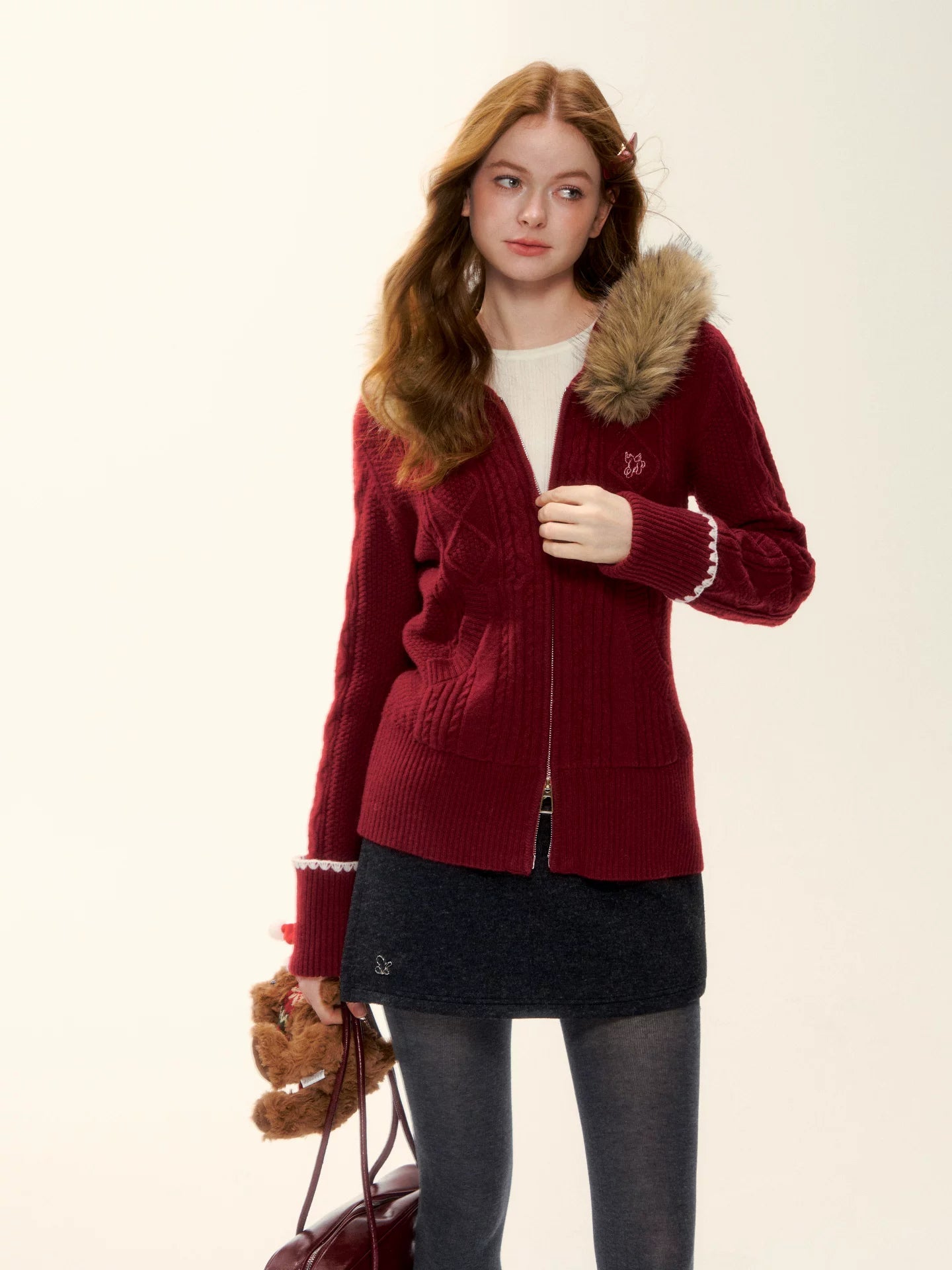 Hooded Cable Knit Jacket