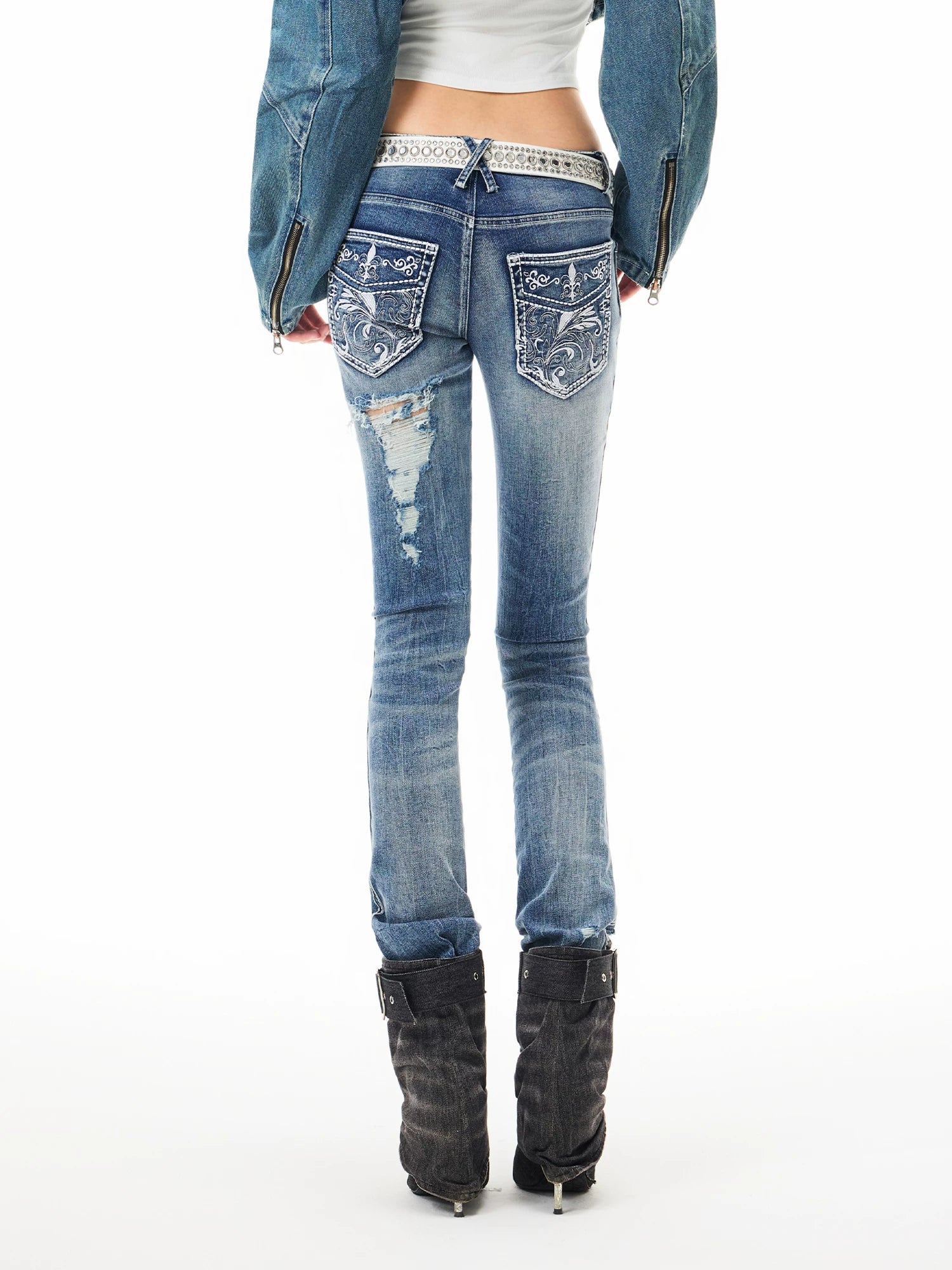 Low Rise Ripped Jeans