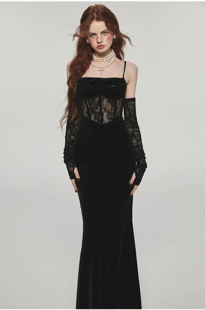 Mermaid Strap Long Velvet Bodycon Dress