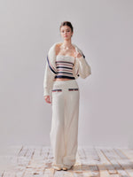 White Striped Knit Cardigan Set