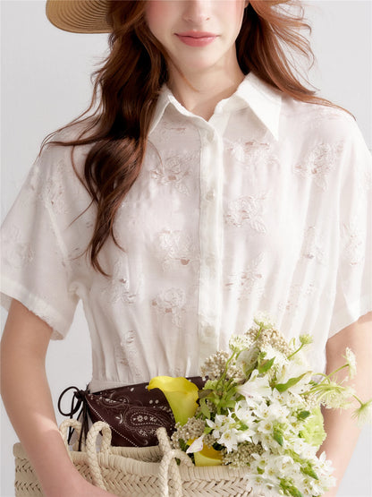 Rose Cutout Shirt Dress