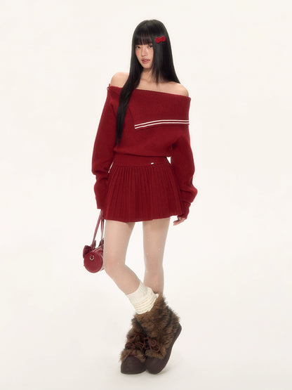 Red Asymmetric Sailor Off-Shoulder Dress