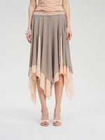 Colorblock Mesh Flared Midi Skirt