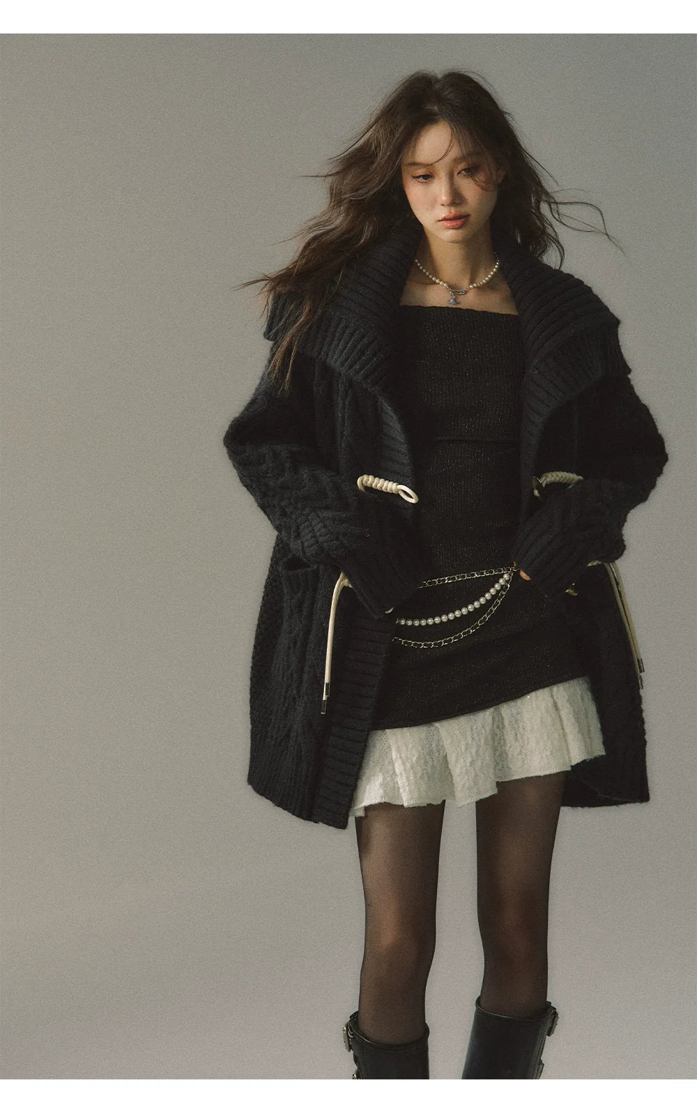 Khaki &amp; Black Horn Button Knit Cardigan