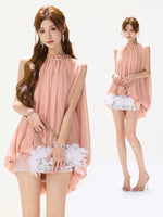 Mist Pink Beaded Halter Top