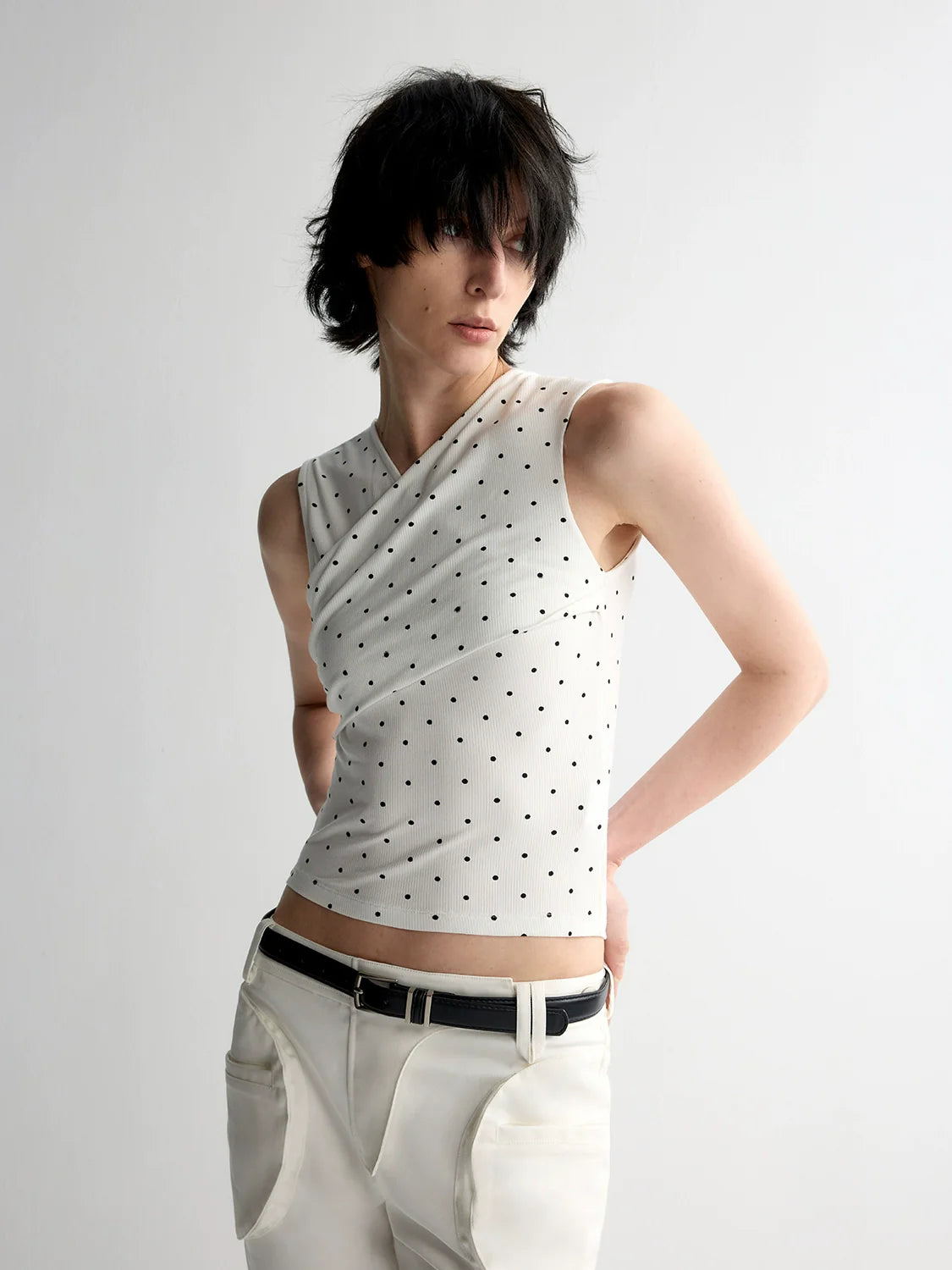 Two-Piece Polka-Dot Printed Sleeveless Vest
