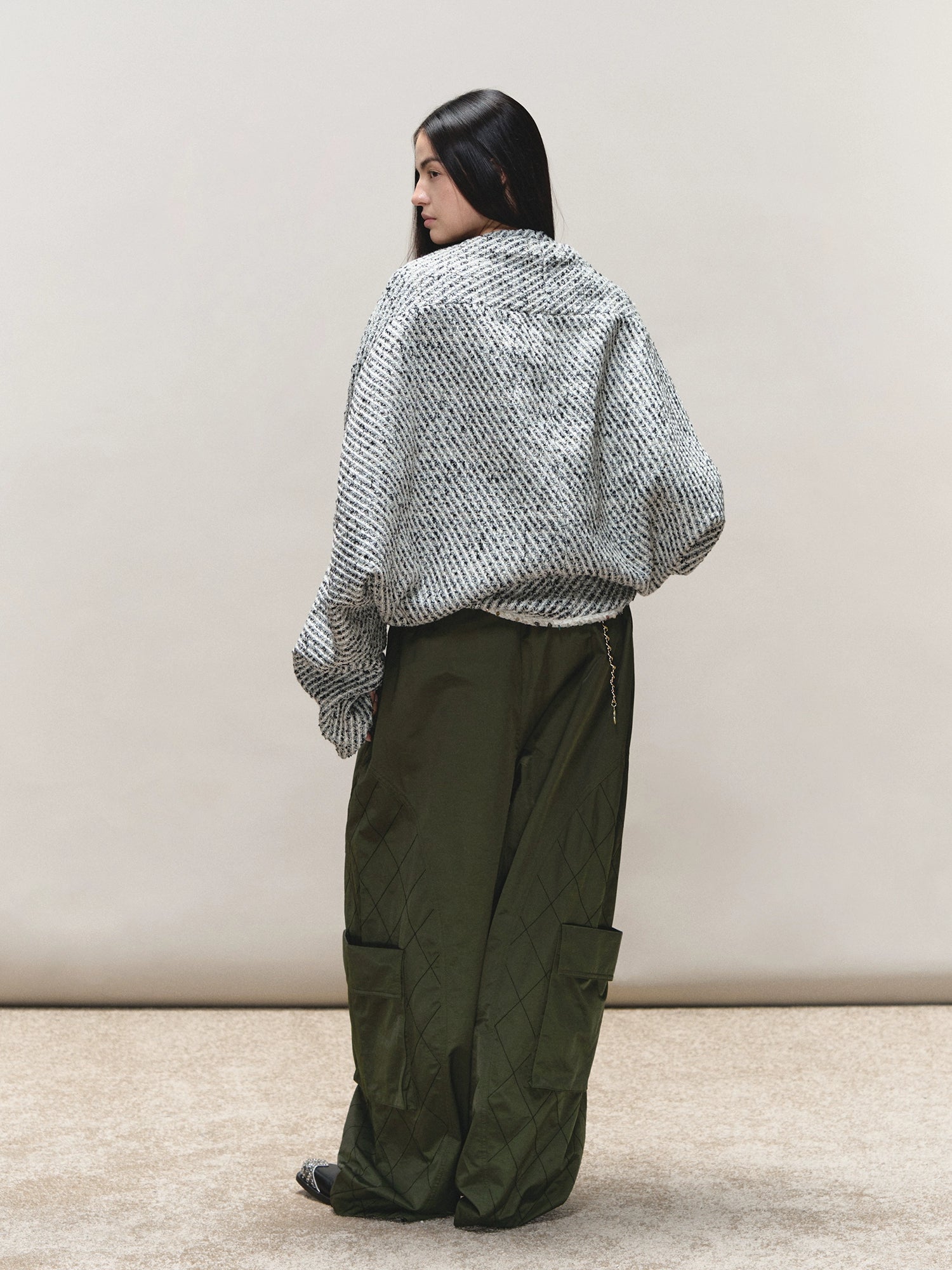 Bouclé Stripe Cape Coat