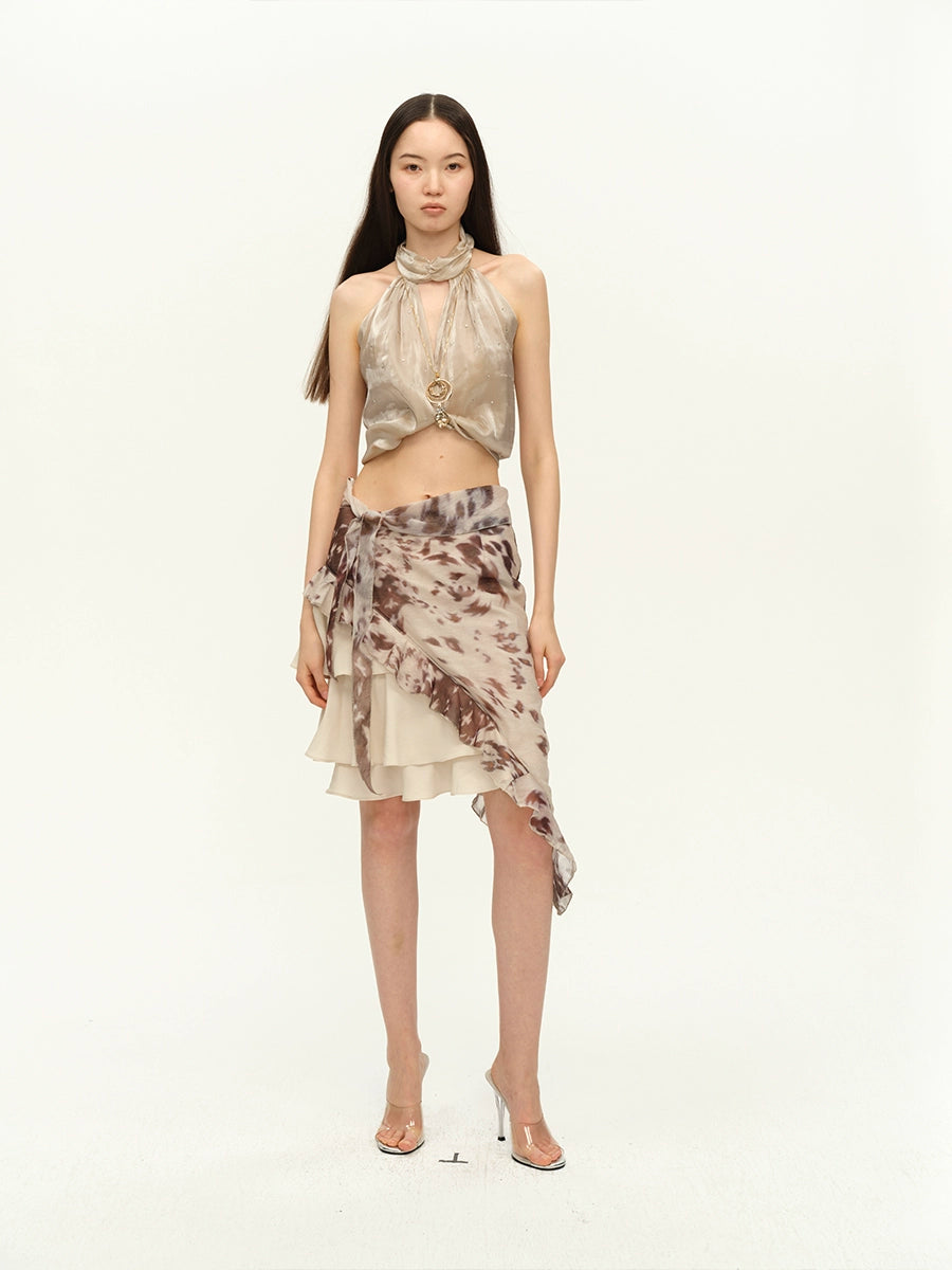 Gold Rhinestone Halter Organza Camisole