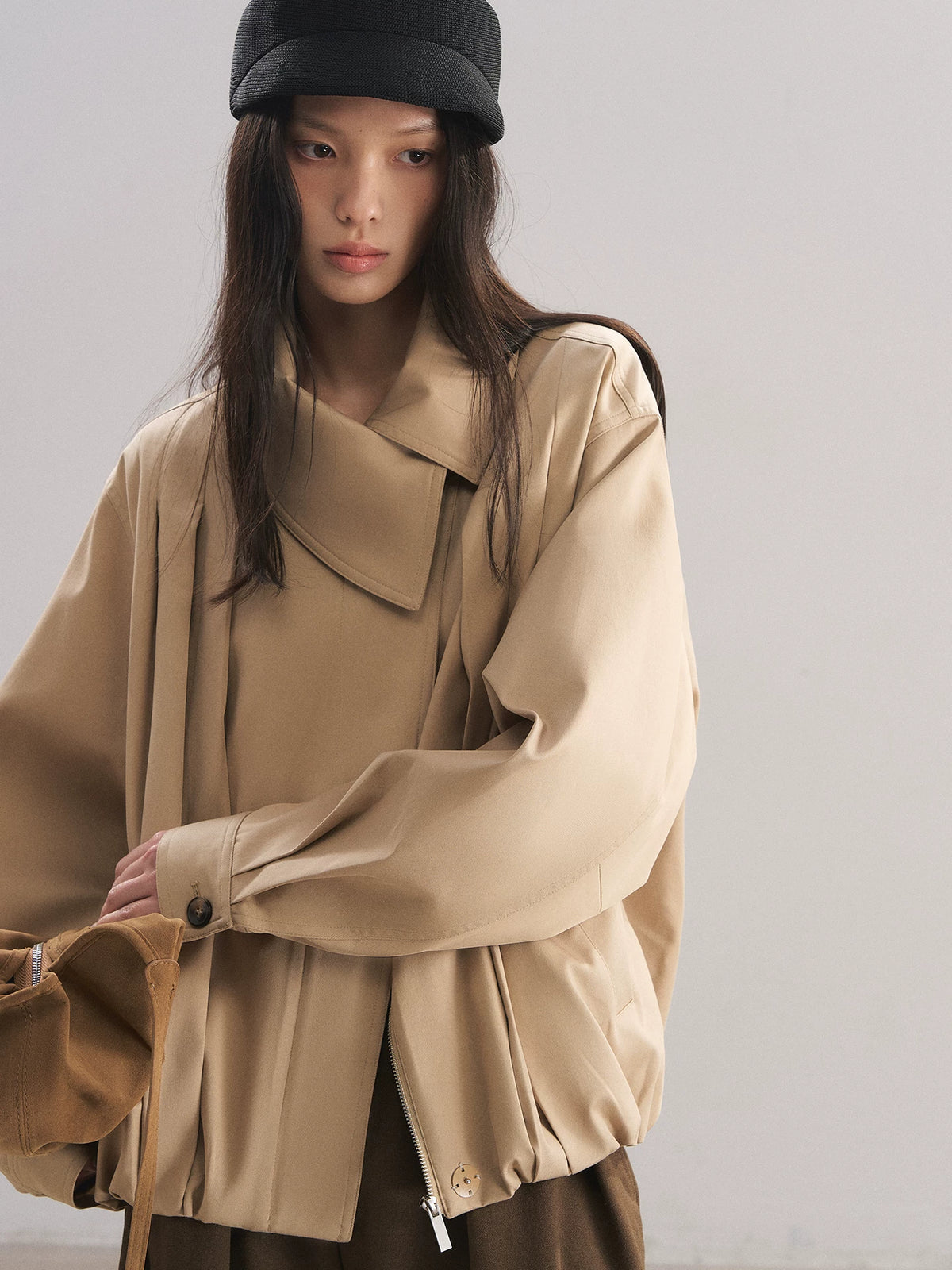 Asymmetric Lapel Bud Hem Jacket