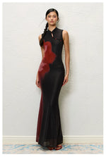 Black Red Floral Qipao Dress