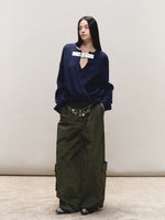 Wool V-Neck Buckle-Panel Sweater
