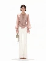 Pink Ruffle V-Neck Blouse