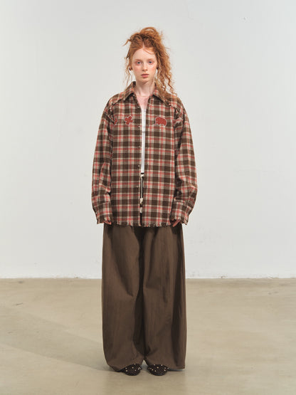 Blue &amp; Red Fringed Plaid Shirt